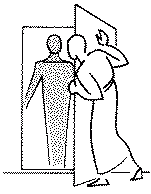 un homme ouvre sa porte à un visiteur