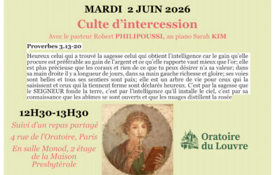 LE CULTE D'INTERCESSION AVEC CÈNE, UN MARDI PAR MOIS, À 12H30 AU TEMPLE